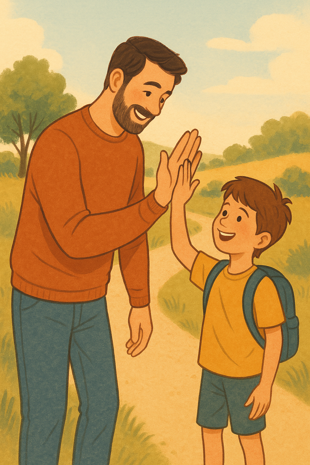dad high-fiving son